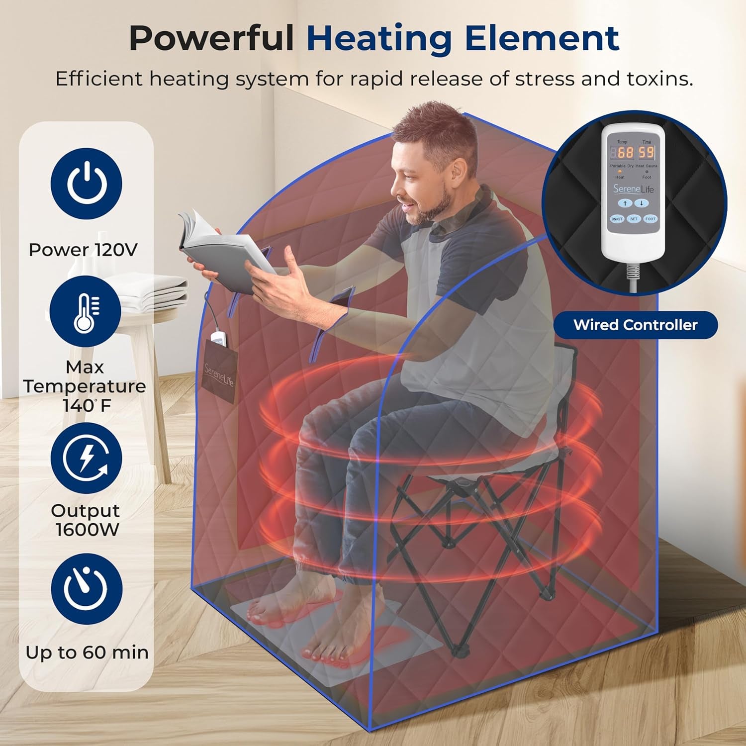 Compact & Portable Infrared Steam Sauna, Personal Spa Style Sauna for At-Home Relaxation and Rejuvenation, Easy Access Sit-In Design, Foldable Chair, Energy Efficient, Foot Pad Heating Mat