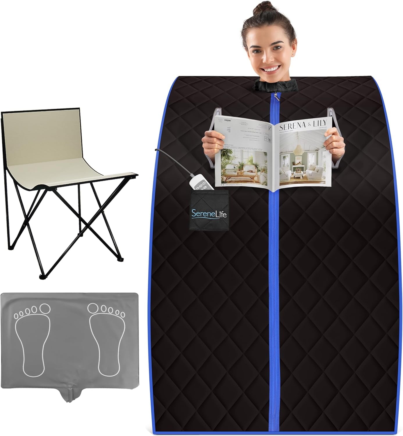 Compact & Portable Infrared Steam Sauna, Personal Spa Style Sauna for At-Home Relaxation and Rejuvenation, Easy Access Sit-In Design, Foldable Chair, Energy Efficient, Foot Pad Heating Mat