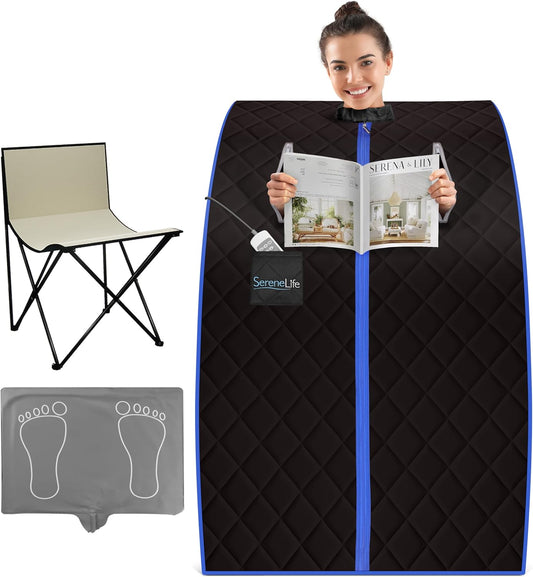 Compact & Portable Infrared Steam Sauna, Personal Spa Style Sauna for At-Home Relaxation and Rejuvenation, Easy Access Sit-In Design, Foldable Chair, Energy Efficient, Foot Pad Heating Mat
