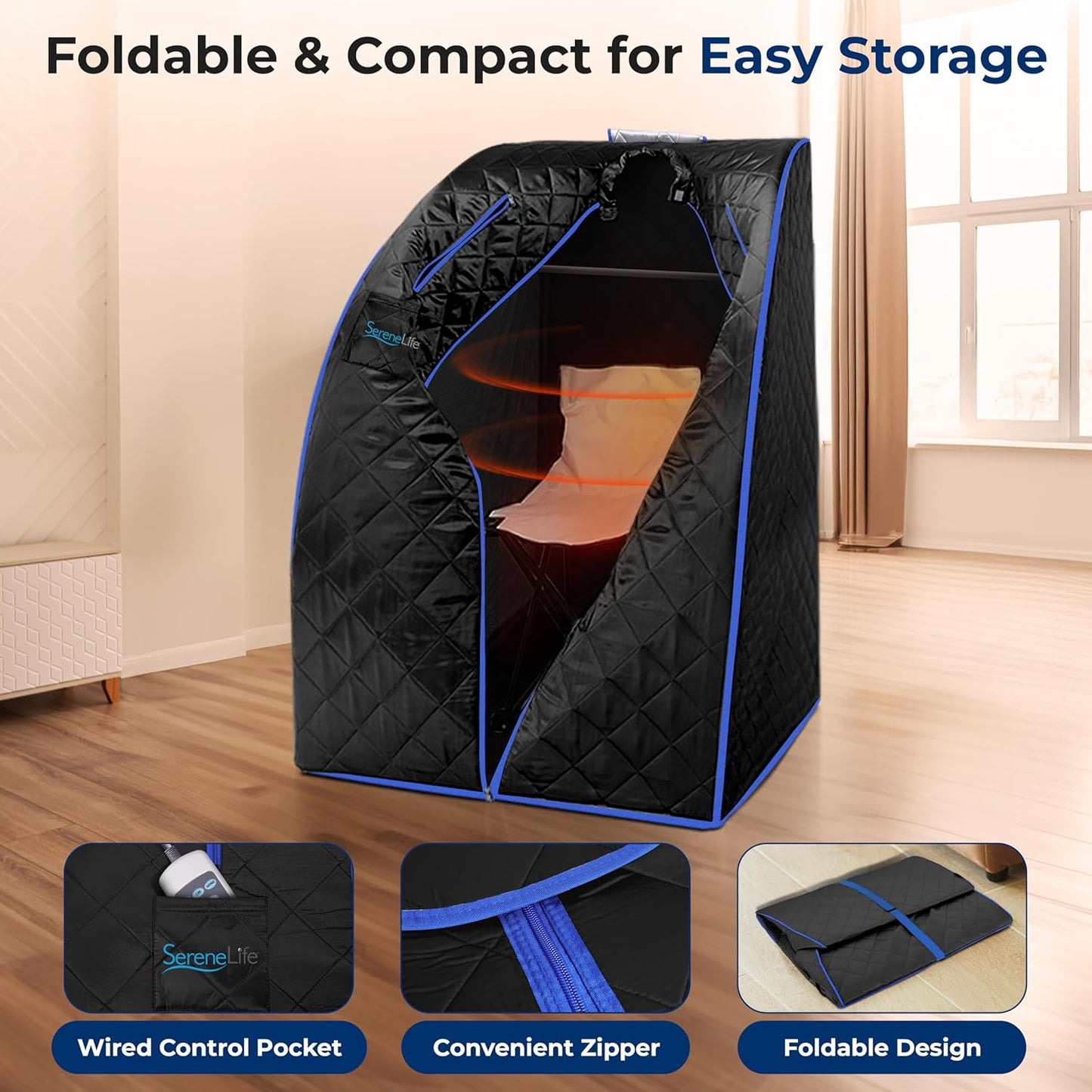 Compact & Portable Infrared Steam Sauna, Personal Spa Style Sauna for At-Home Relaxation and Rejuvenation, Easy Access Sit-In Design, Foldable Chair, Energy Efficient, Foot Pad Heating Mat