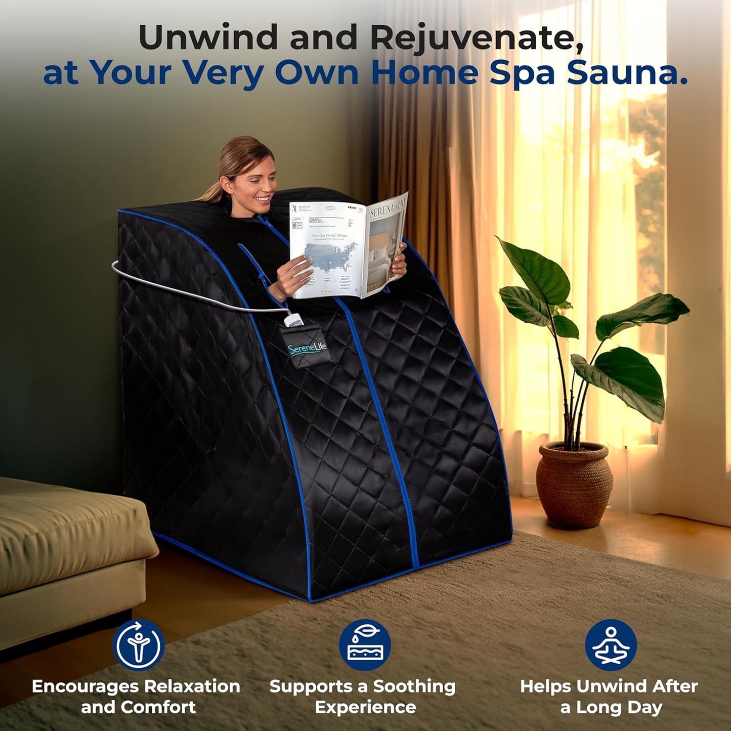 Compact & Portable Infrared Steam Sauna, Personal Spa Style Sauna for At-Home Relaxation and Rejuvenation, Easy Access Sit-In Design, Foldable Chair, Energy Efficient, Foot Pad Heating Mat